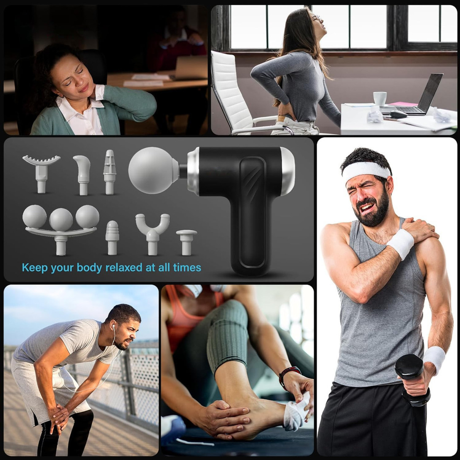 Image of FINARO Portable Massage Gun Pro+ Mini 6-Speed Massager 2300-3200RPM 3-Head Design Slimming Machine