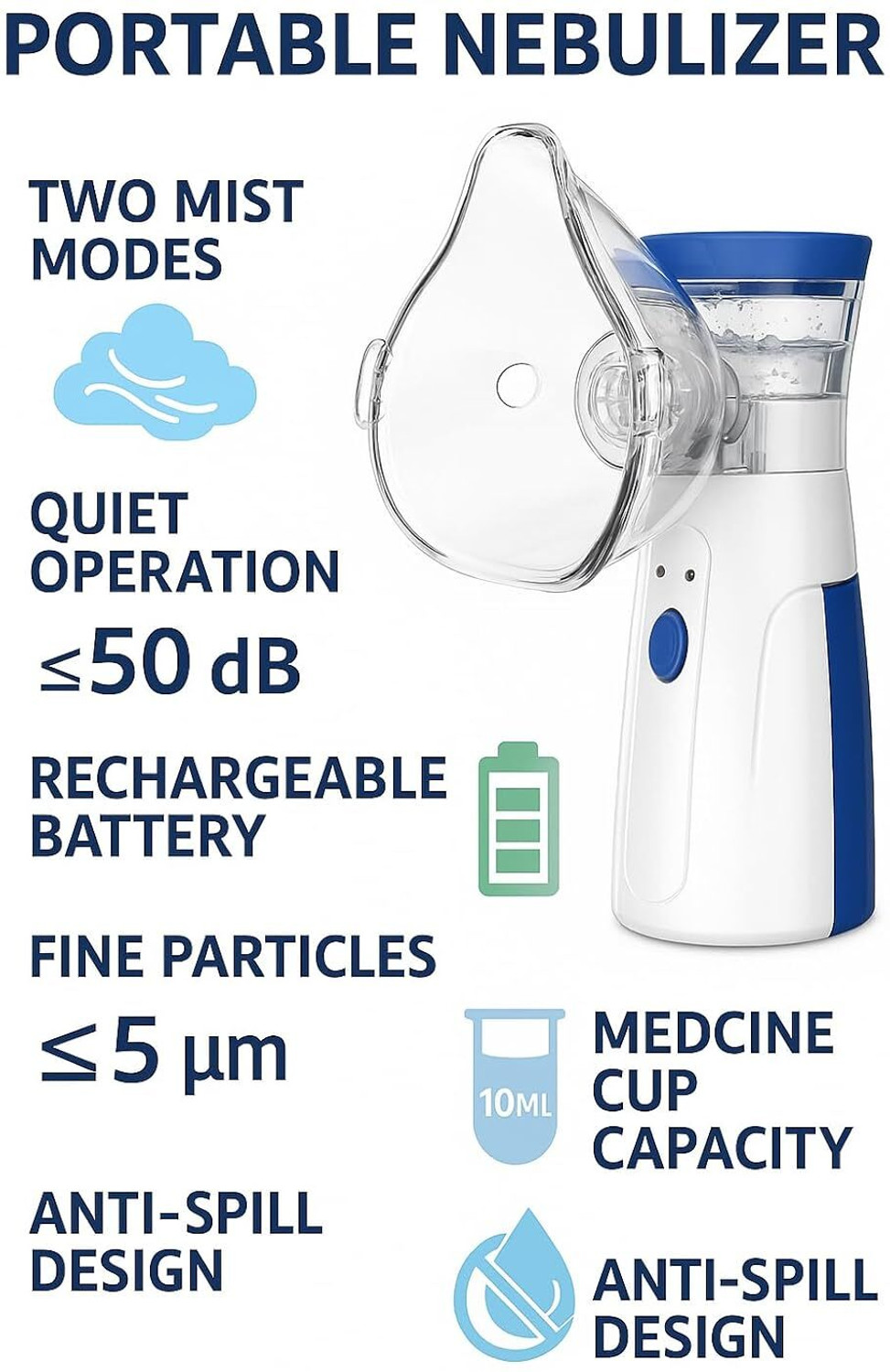 Image of VshFactory Portable Mesh Nebulizer Machine for Adults & Kids Nebulizer (White)