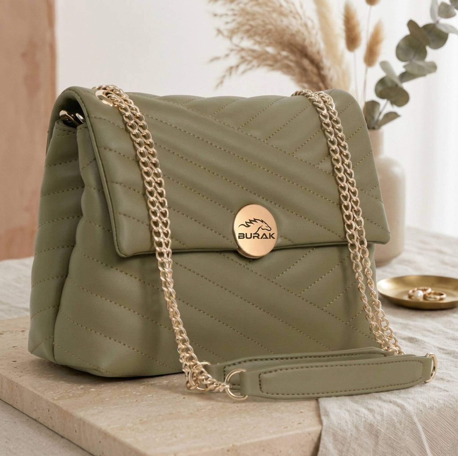 BURAK Khaki Sling Bag Embroidered Sevy-01