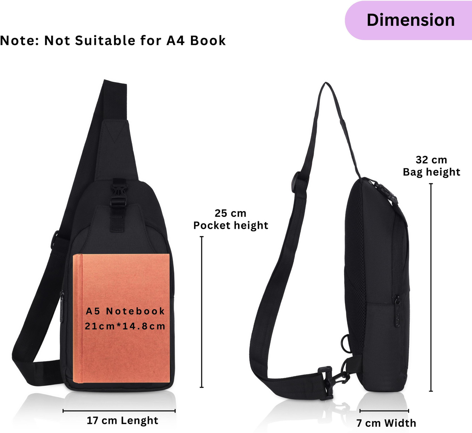 Image of WILDHORN Black Shoulder Bag Sling Crossbody Bag for Men, Stylish Chest Shoulder Bag for Men Women