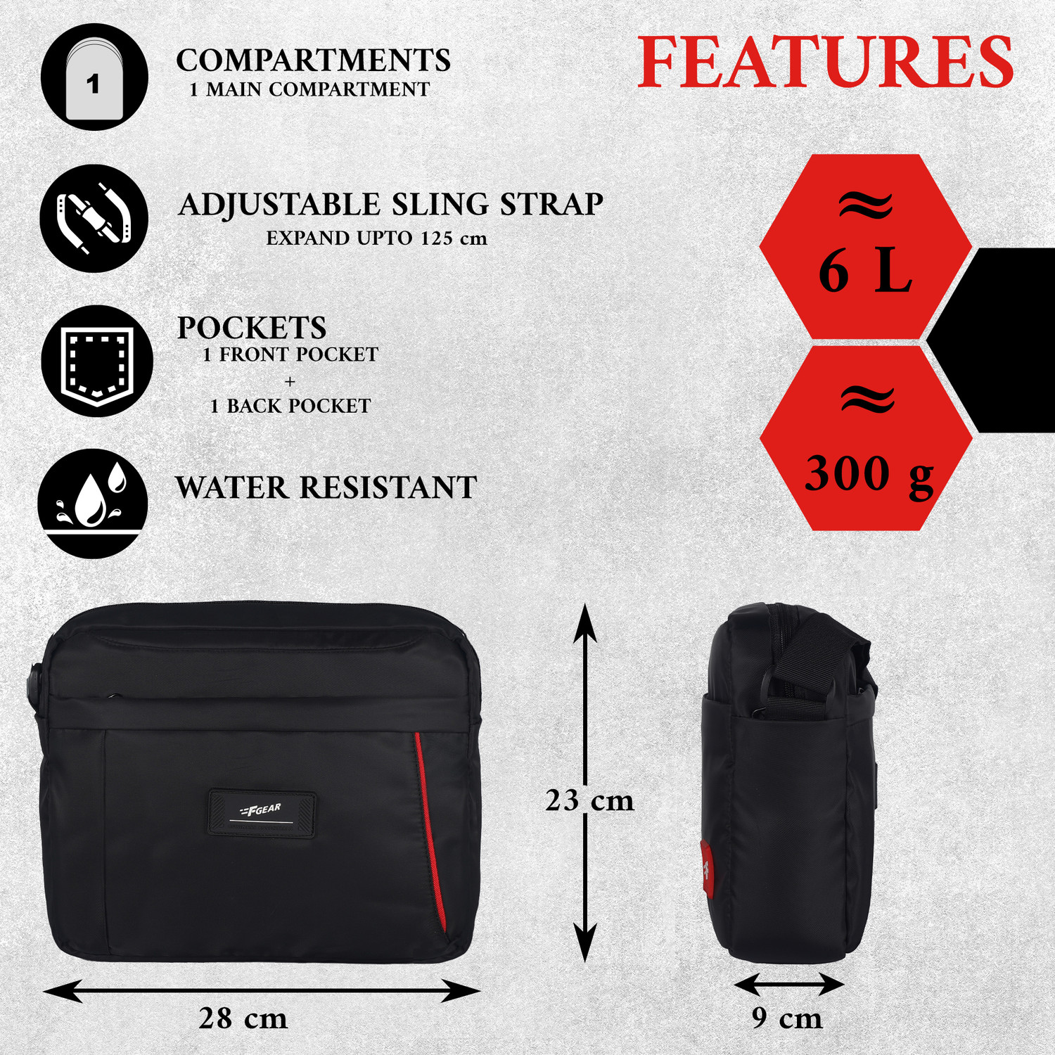 Image of F Gear Black Sling Bag Miami V2 Black