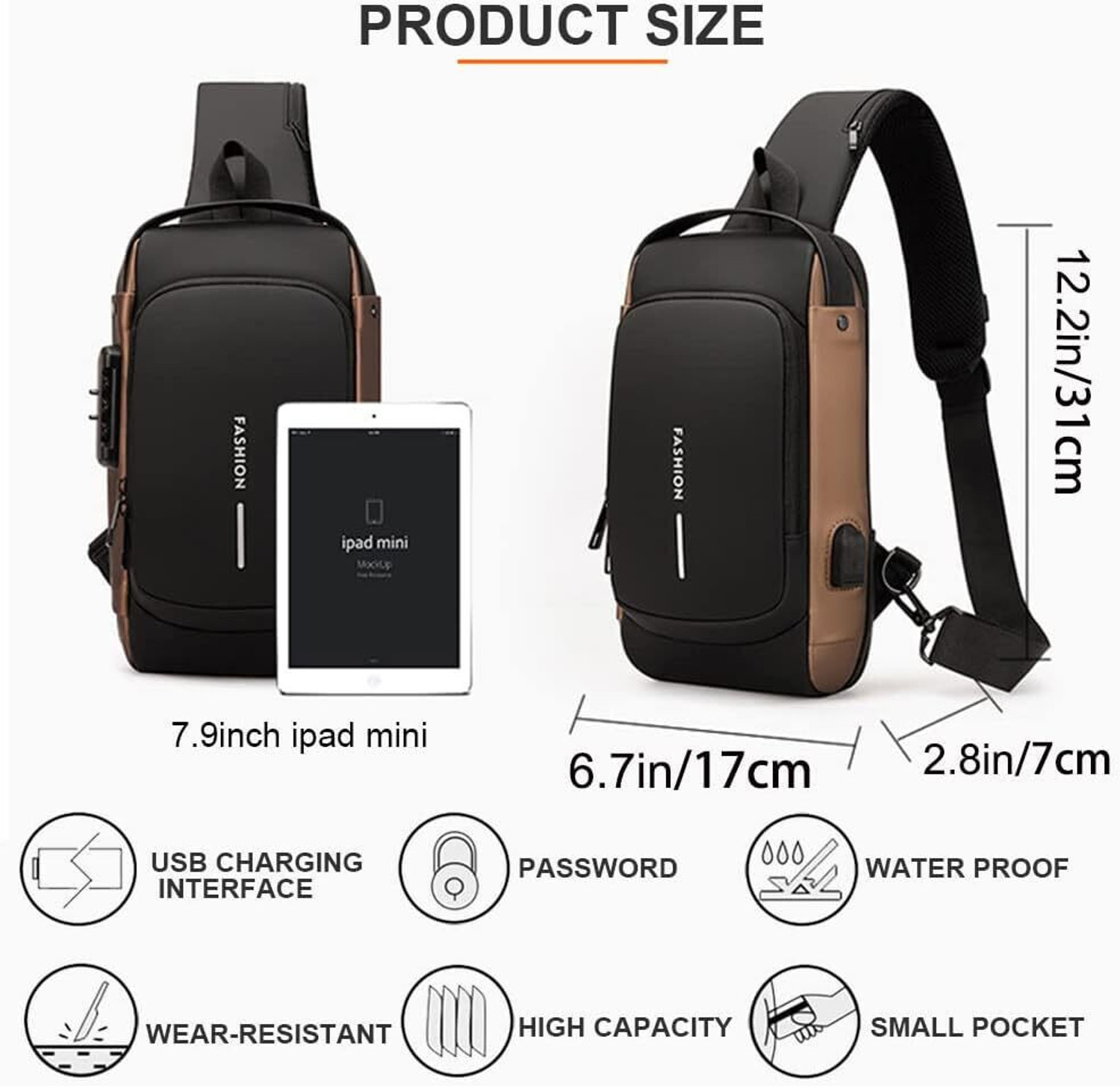 Image of MARSRTH Anti-Theft Chest Casual Shoulder Bag,Travel Hiking Side Bag Grey Golden 1.5 L Backpack