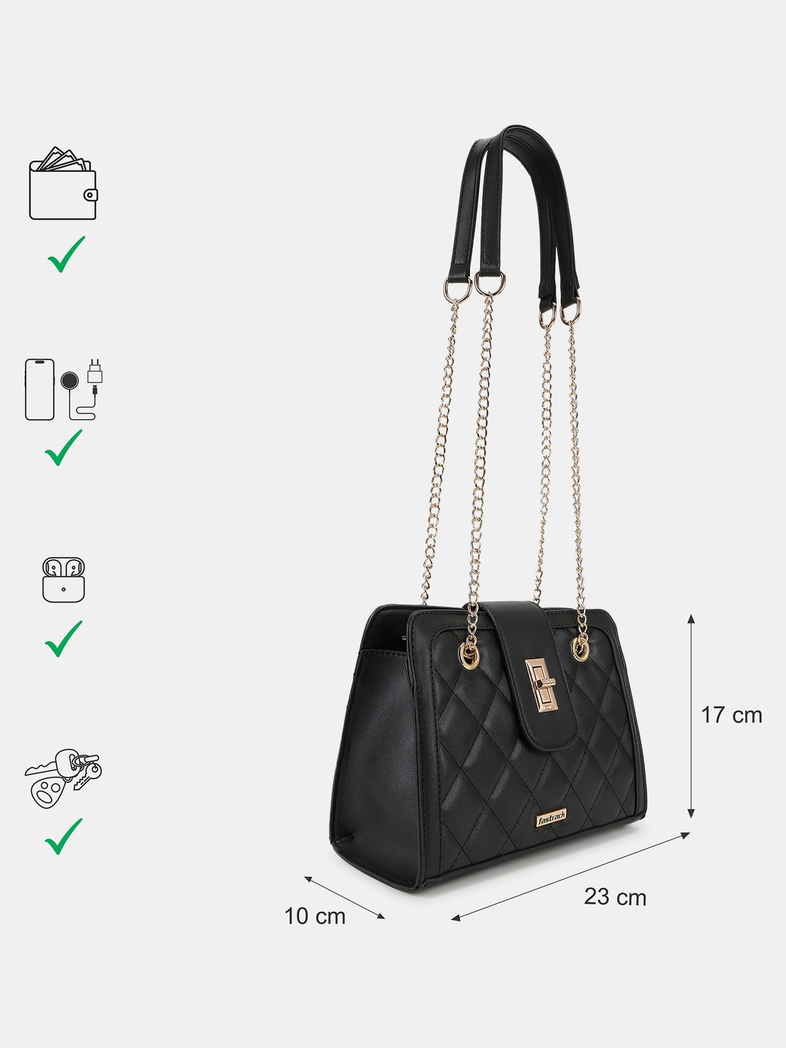 Image of Fastrack Black Satchel Quilted