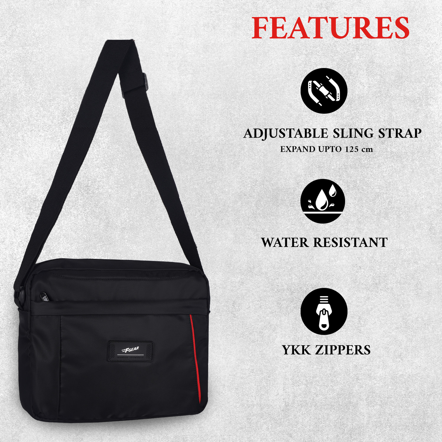 Image of F Gear Black Sling Bag Miami V2 Black