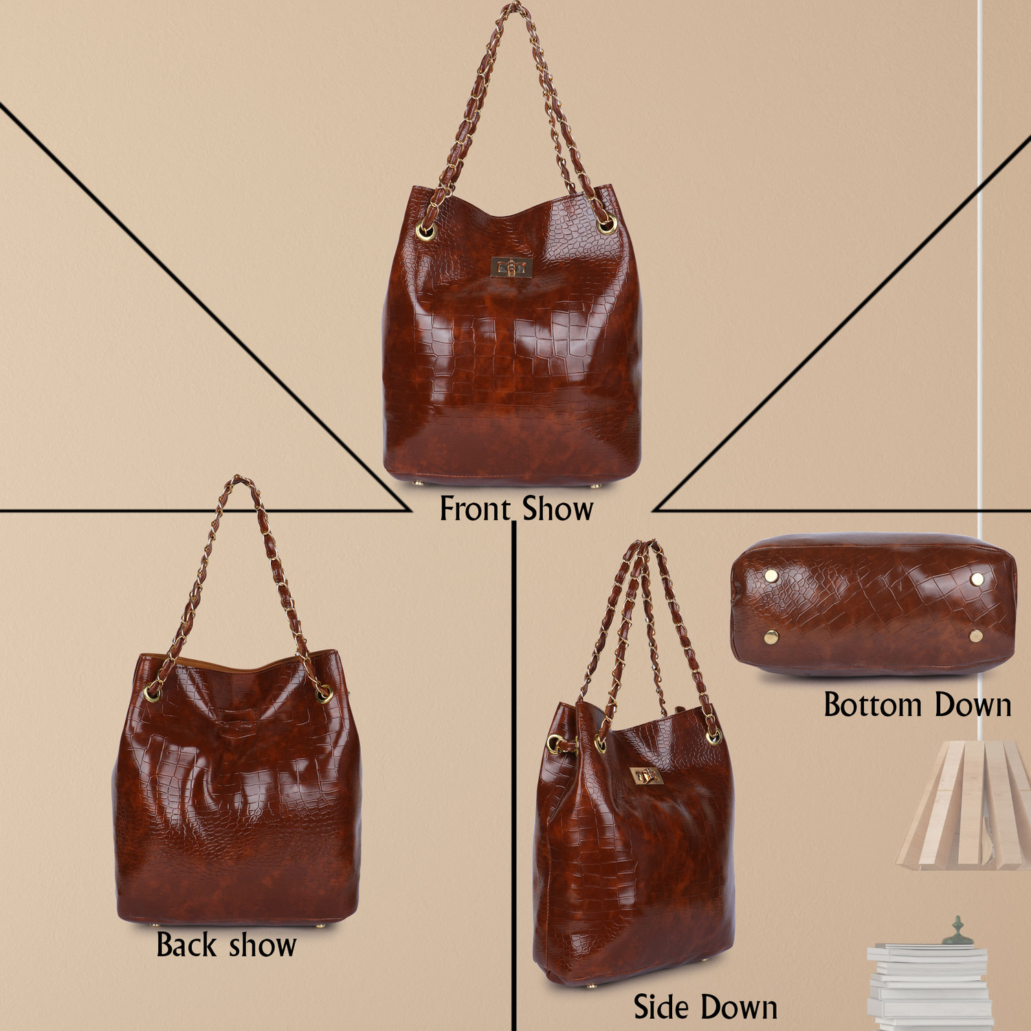 Image of AVERAA Black, Tan Hand-held Bag The Croco Luxe 2-in-1 Handbag Set (or) The Sienna Croco Combo