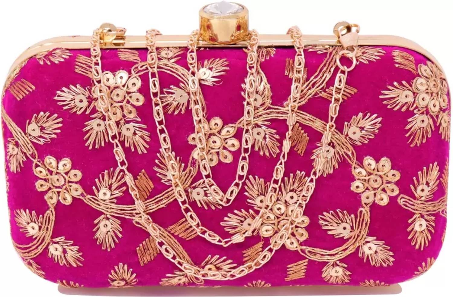 ACCESSORIZEME Pink, Gold Sling Bag PINK VELVET EMB BOX BAG