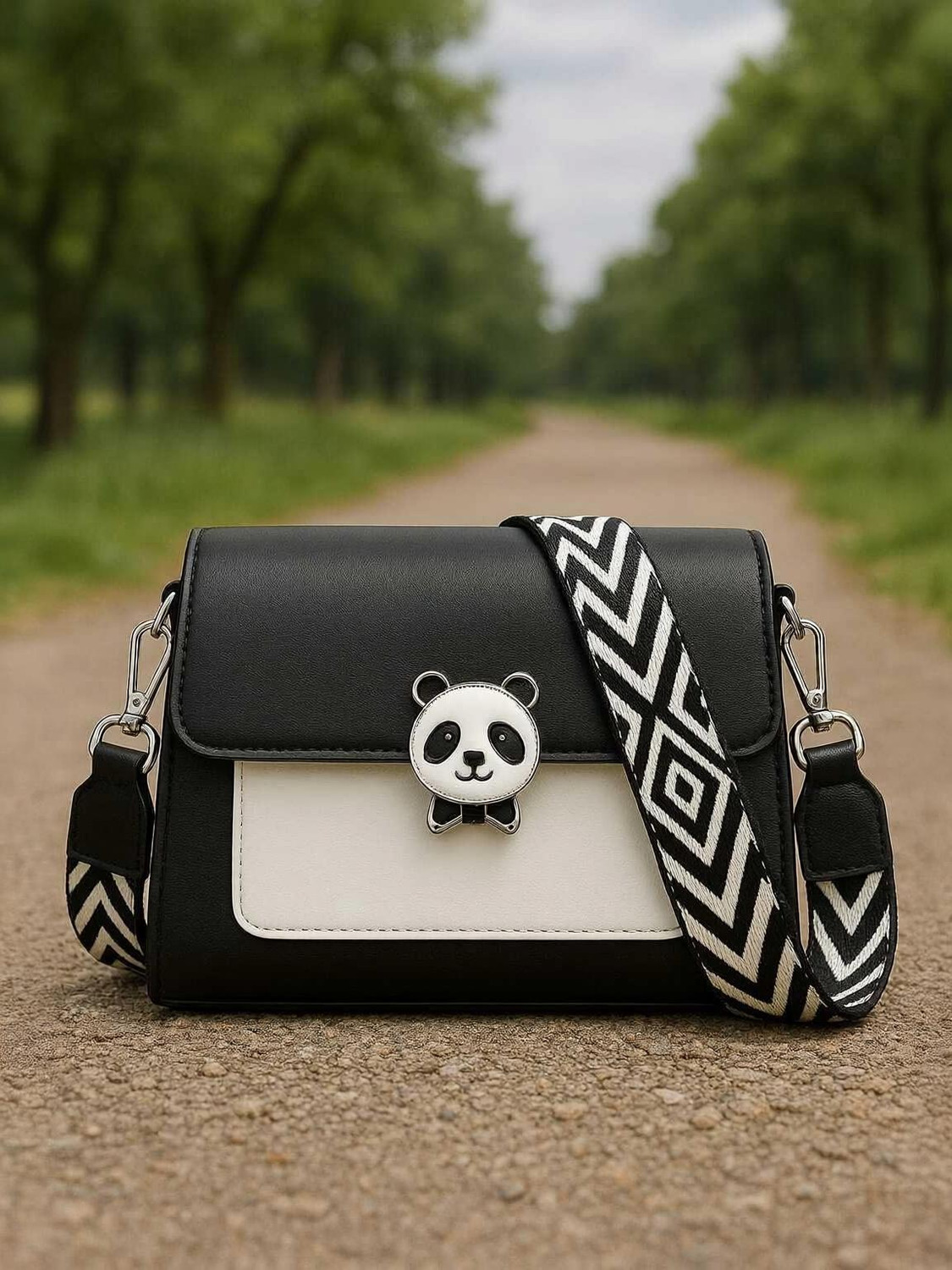 Image of PREVAILER Black Sling Bag CutePanda Urban Sling Bag