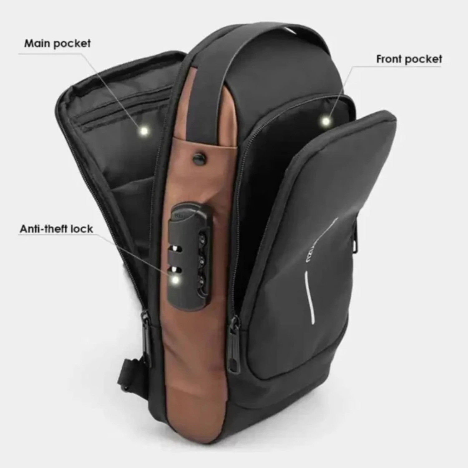 Image of WROGN Brown, Black Sling Bag Anti Theft Men Side Bag