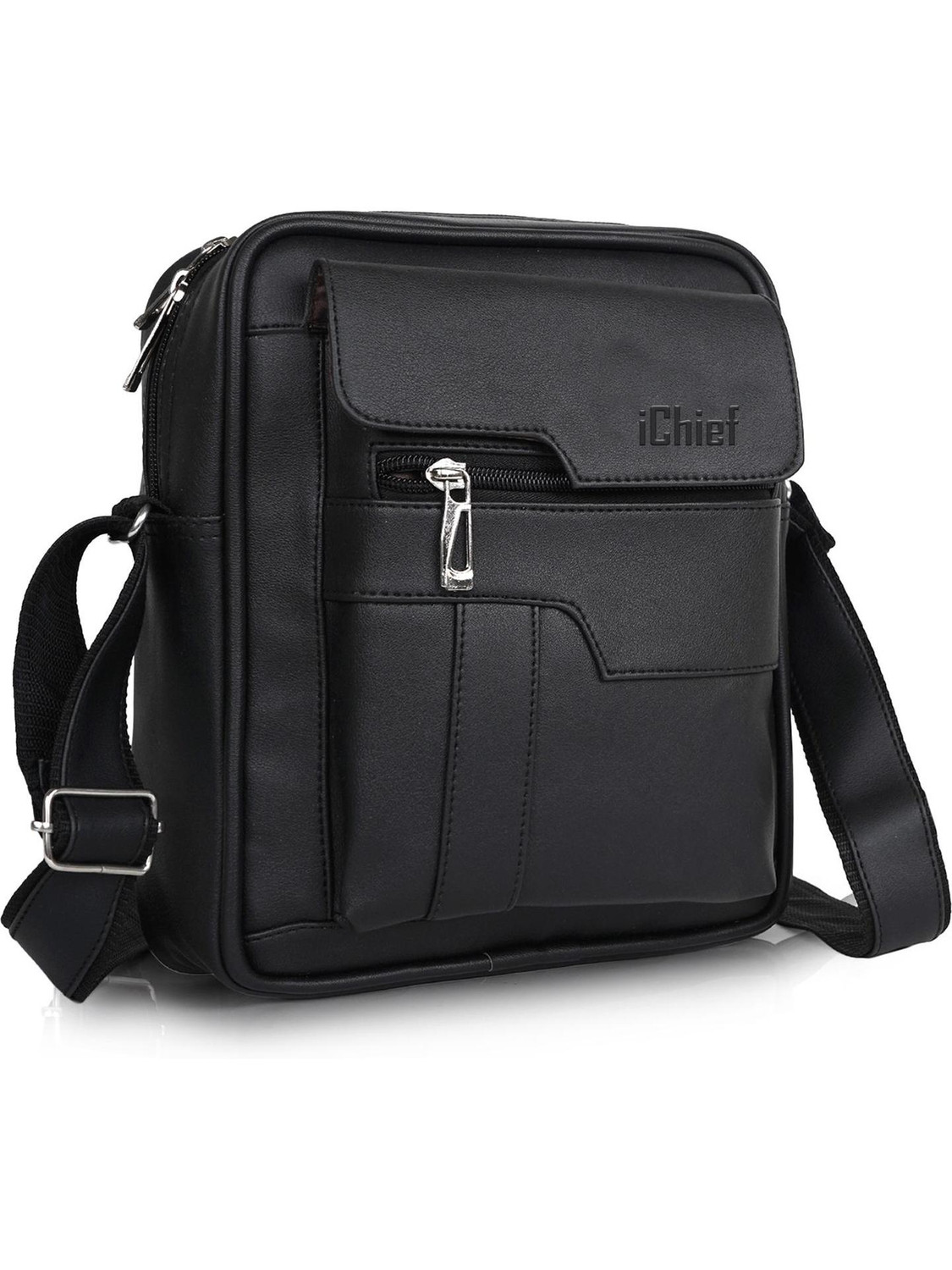 ICHIEF Black Sling Bag Draper Shoulder/Cross Body Bag/Unisex Sling Bag with Padded Tab Compartment