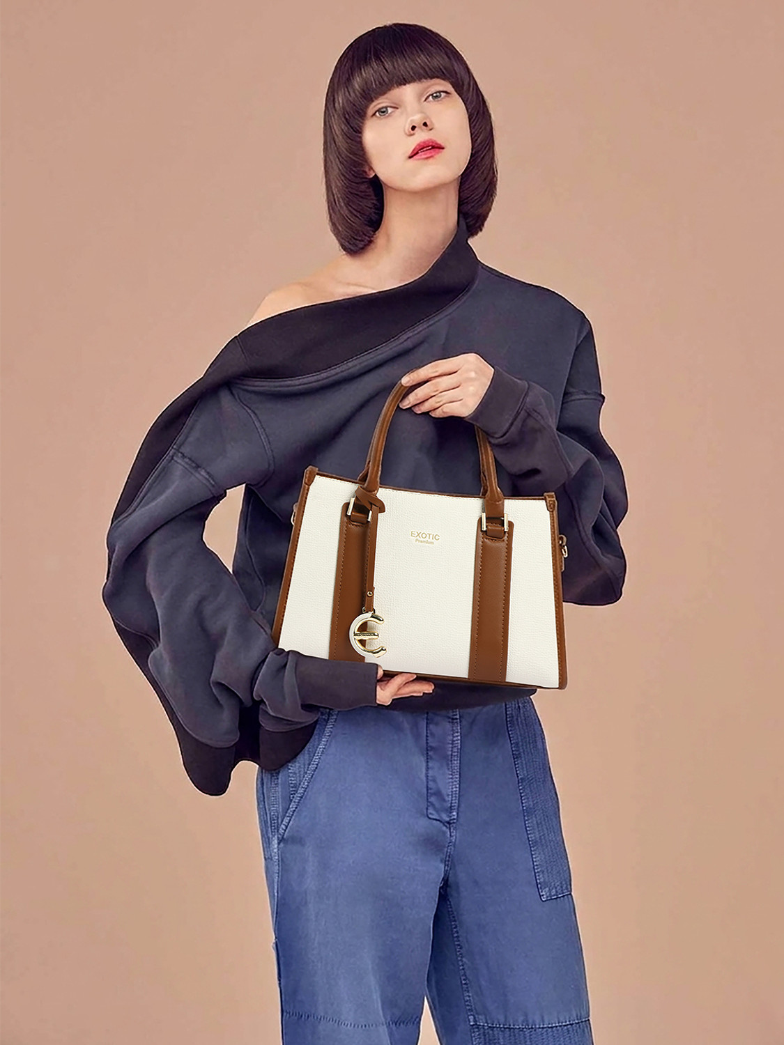 Image of Exotic White Women Hand-held Bag Orlina Duotone Structured