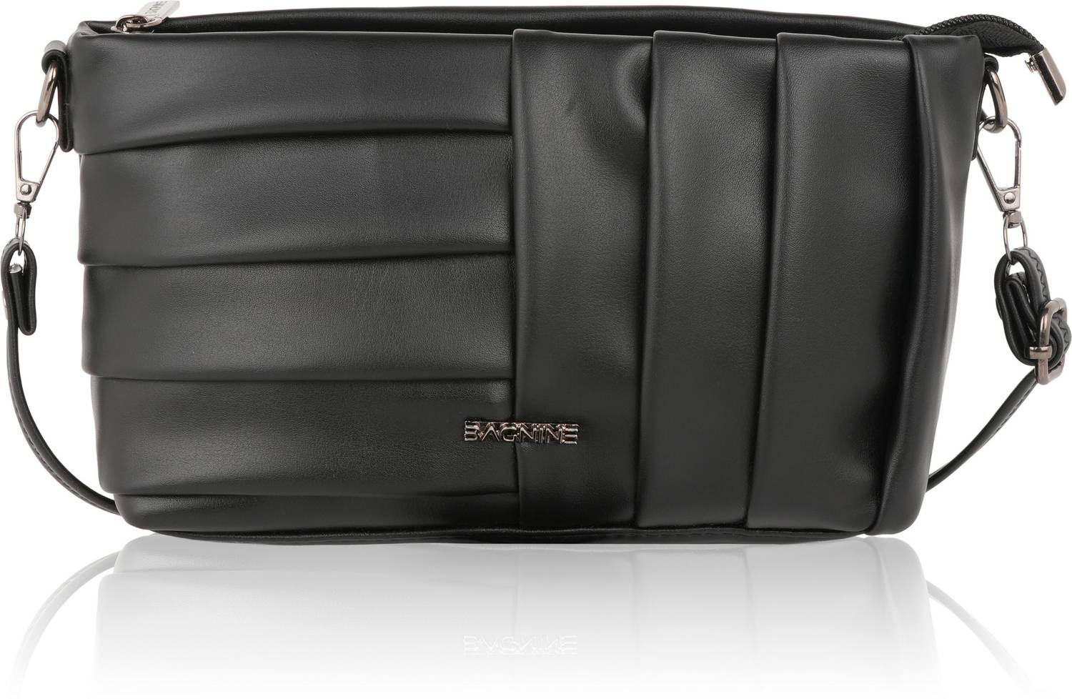 Bagnine Black Sling Bag Stylish Pleated Crossbody Handbag | Adjustable Strap | Zipper Closure