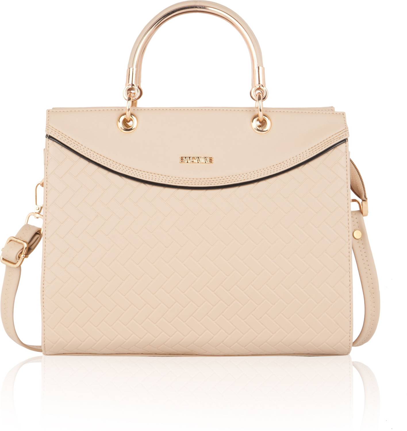 Bagnine Beige Shoulder Bag Designer Textured Satchel Purse