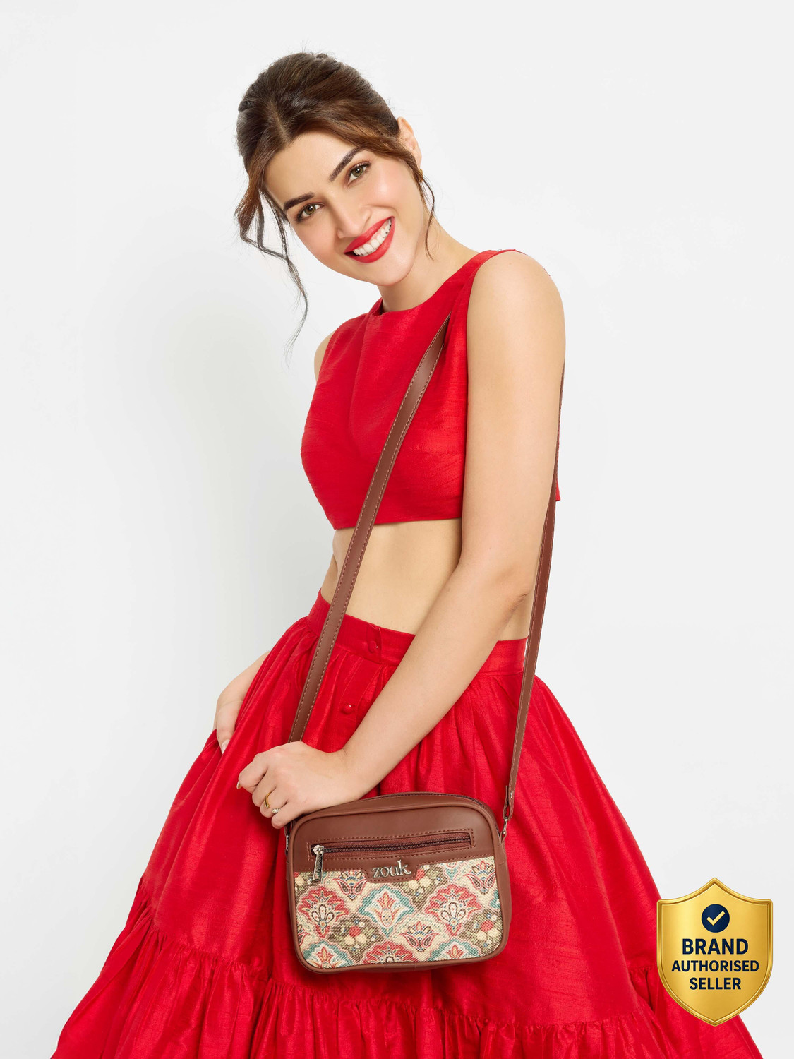 Image of ZOUK Multicolor Sling Bag for women Handmade Bags for Females Vegan Leather and Indian Fabric