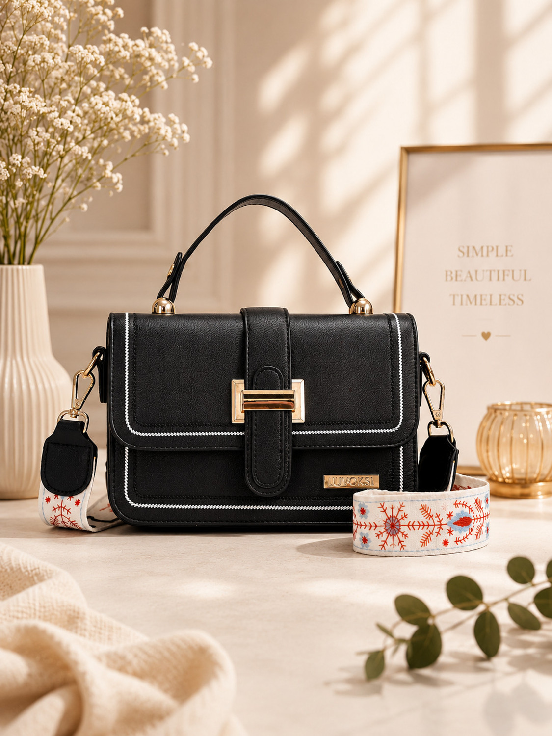 LUVOKSI Black Sling Bag Trendly 2 Belts Women Casual Sling Bag