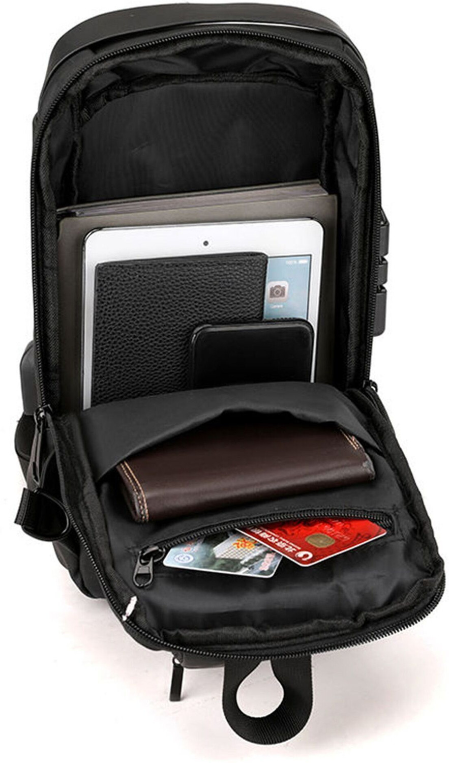 Image of UZAN Black Shoulder Bag Sling Bag for Men |Anti-theft Crossbody Bag USB PU Shoulder Bag