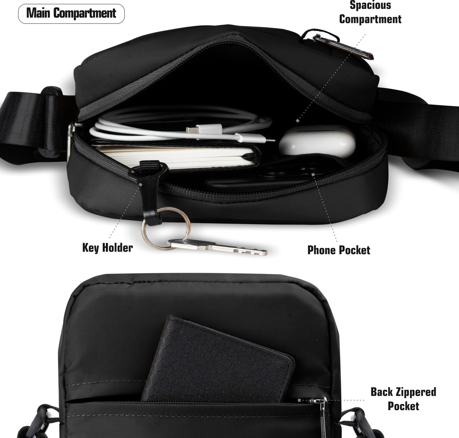 Image of Alison Black Sling Bag Design Side Bag For Men