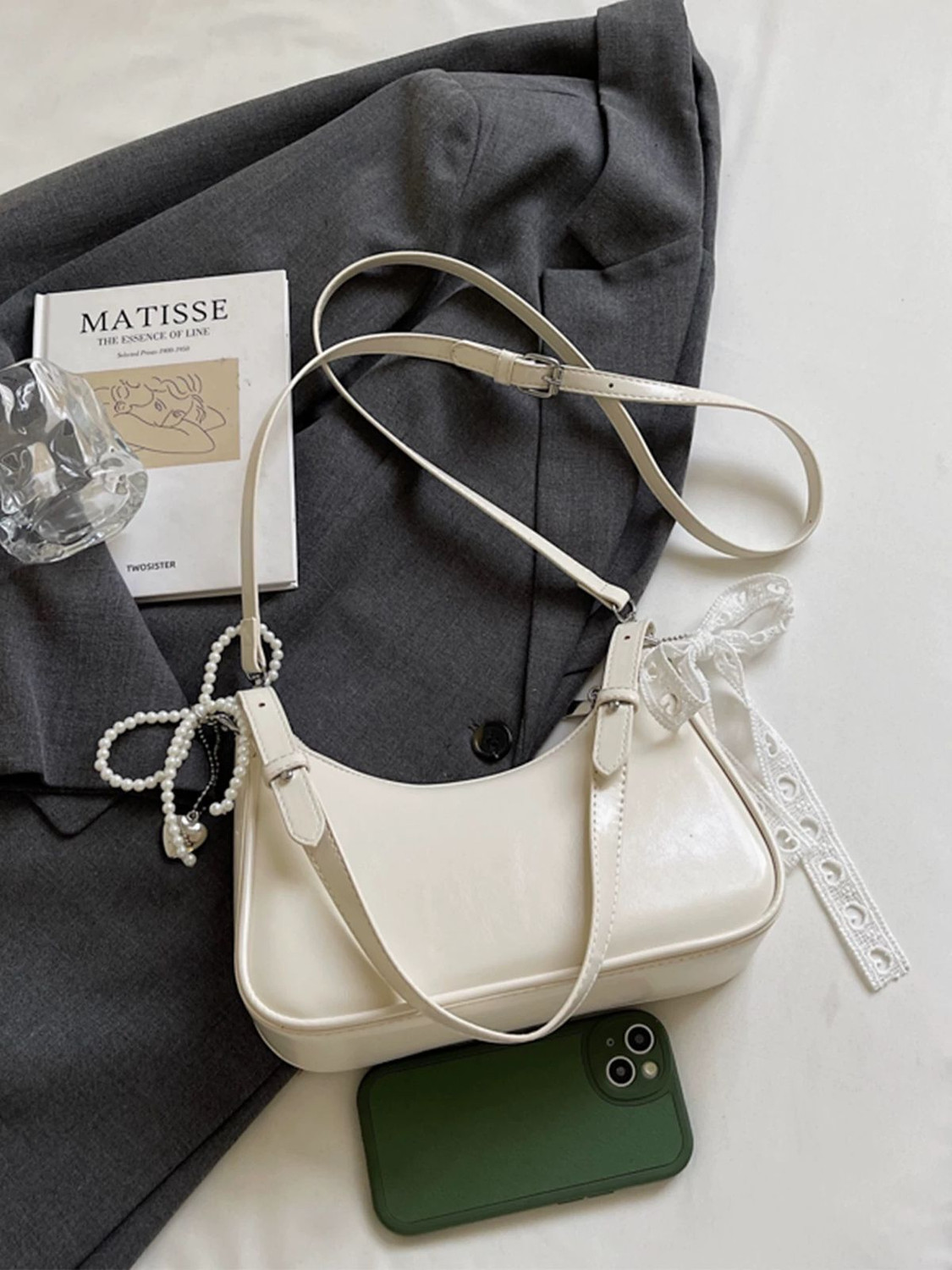 Image of StyleForevr White Sling Bag Korean Sling Bag Or Shoulder Bag For Women /Girls With Bag Charm