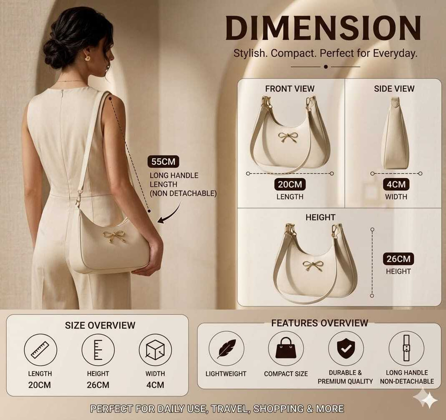 Image of Zenvyra White Women Sling Bag Off White HoboBag for Women Aesthetic Bow Accent PU Leather Designer ShoulderBag
