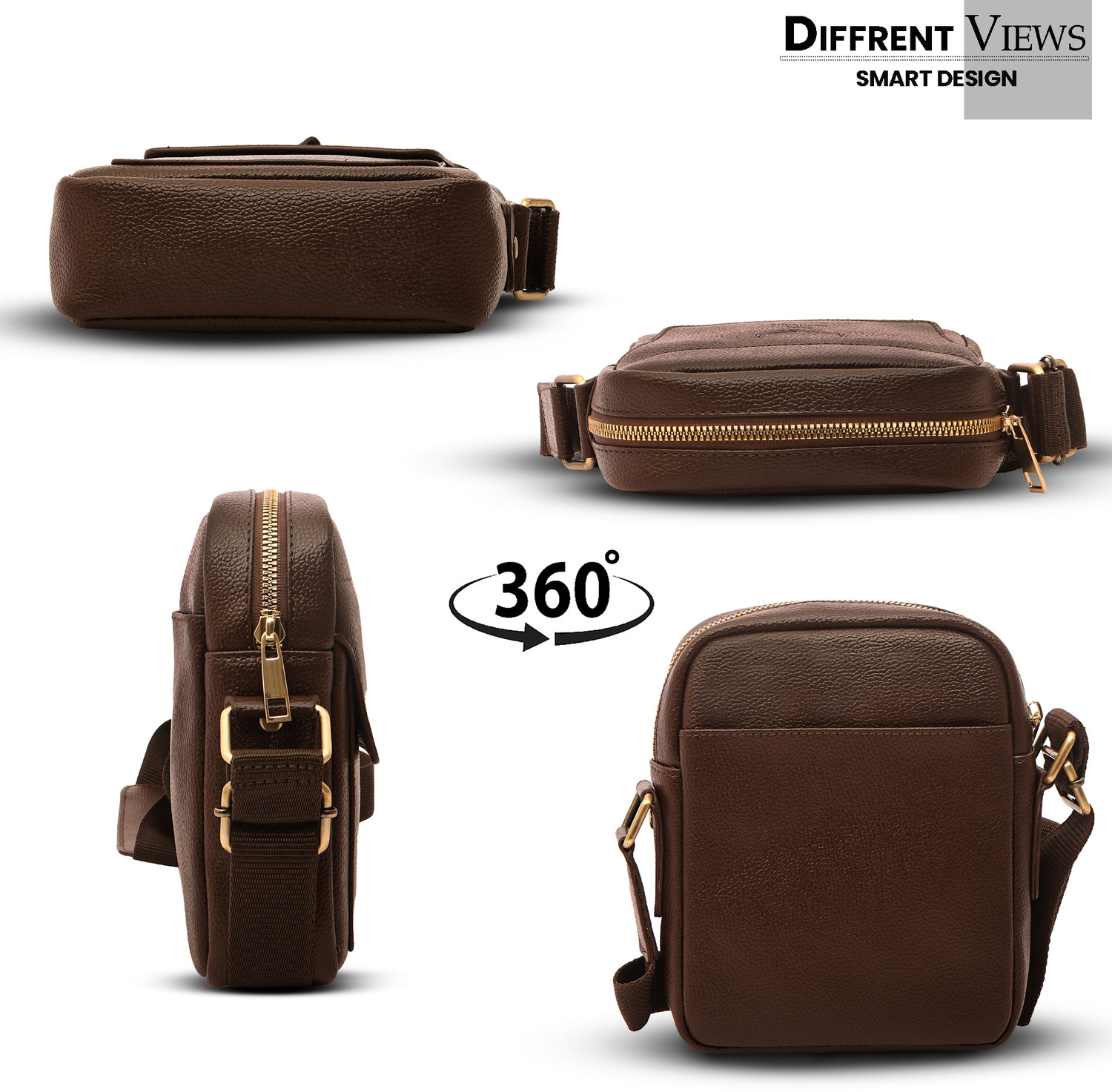 Image of REDHORNS Brown Sling Bag Faux Leather Crossbody Sling Bag