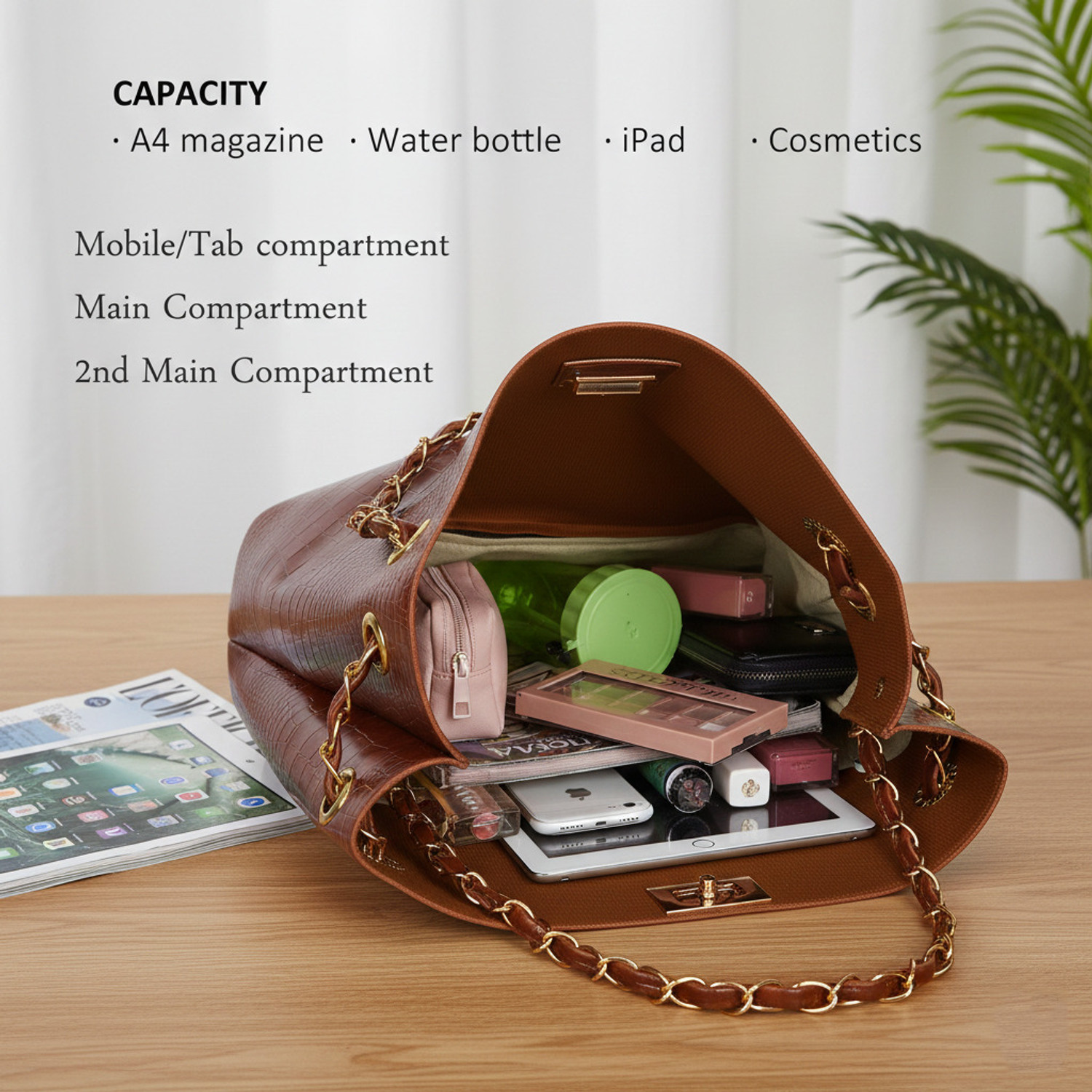 Image of AVERAA Black, Tan Hand-held Bag The Croco Luxe 2-in-1 Handbag Set (or) The Sienna Croco Combo