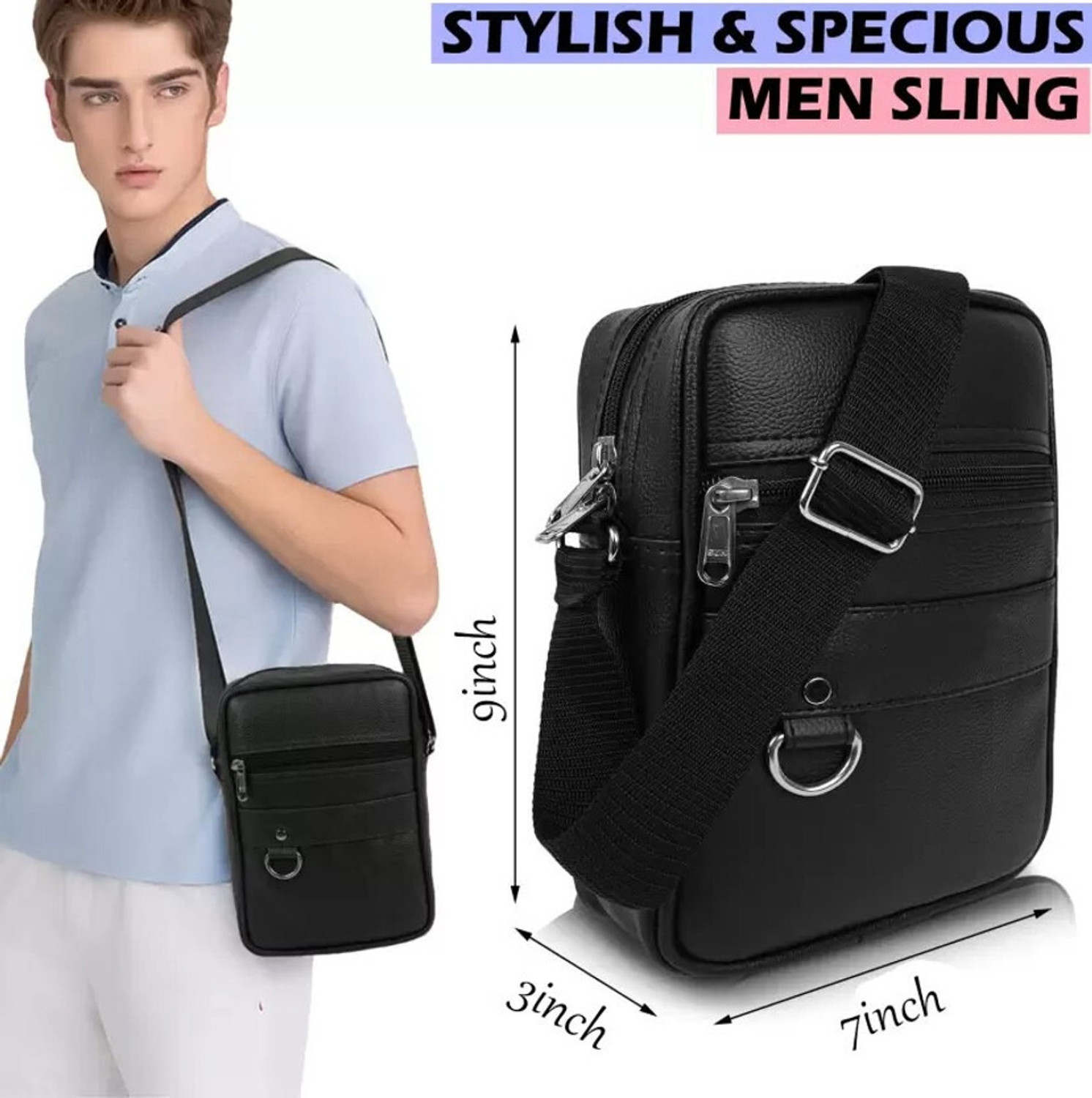 Image of house of common Black Men & Women Sling Bag Stylish Cross Body Sling bag for Office, Cash, Business Collection, Travelling