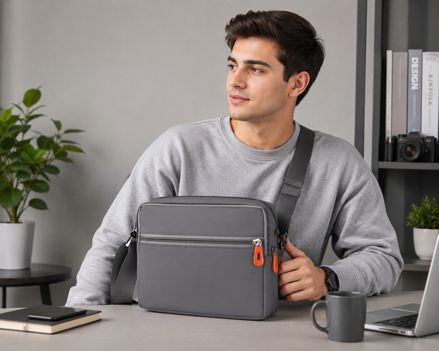 Image of SkyDuck Grey Sling Bag Unisex Messenger for Men & Women Water Resistant Travel Office