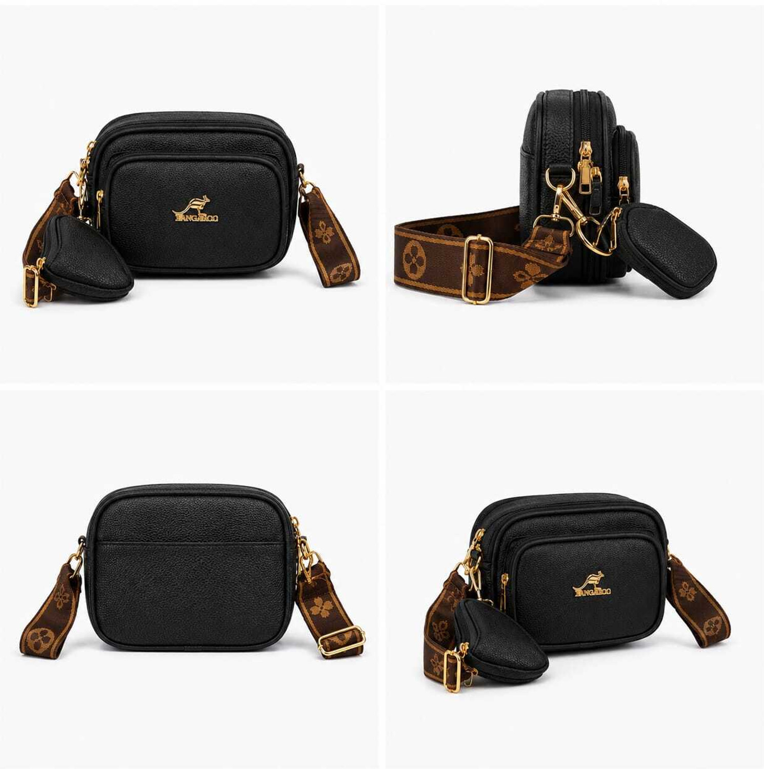Image of Eleni Black Sling Bag Women's Black Crossbody Sling Bag Premium PU Leather Adjustable Strap