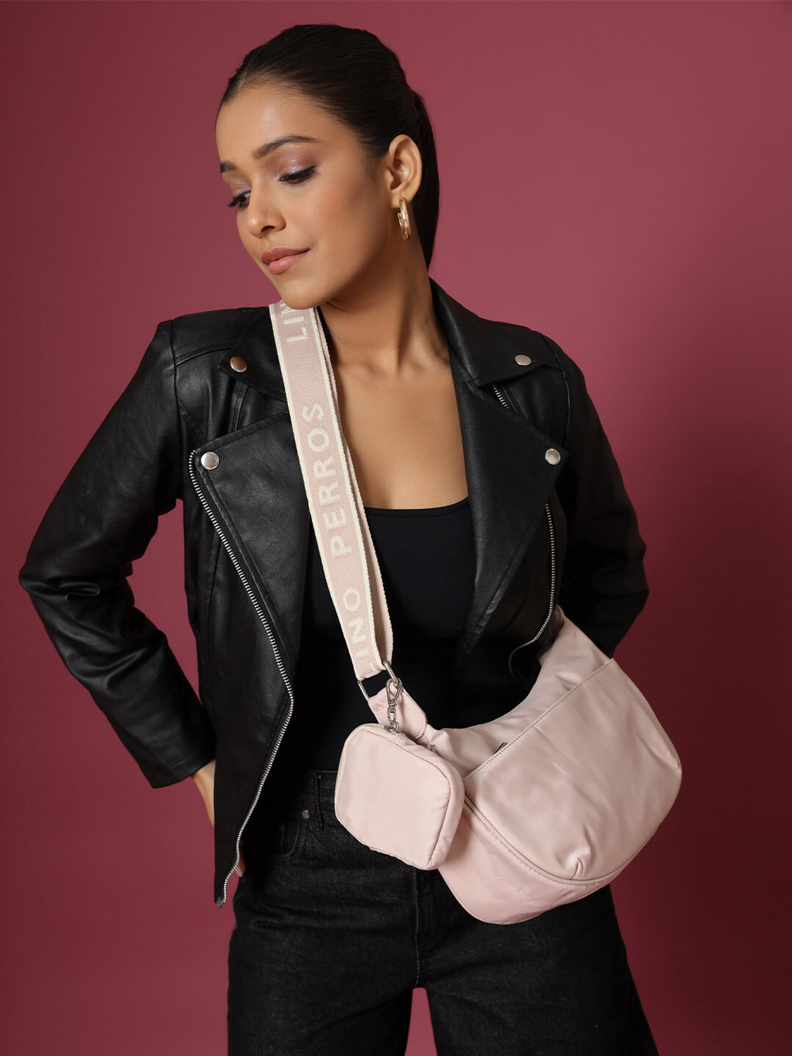 Image of LINO PERROS Pink Sling Bag Women's Peach Crossbody Bag