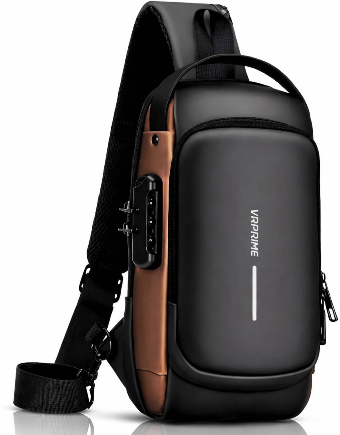 VRPRIME Black Sling Bag Waterproof Anti-Theft Design with USB Charging for Travel, Office & Daily Use