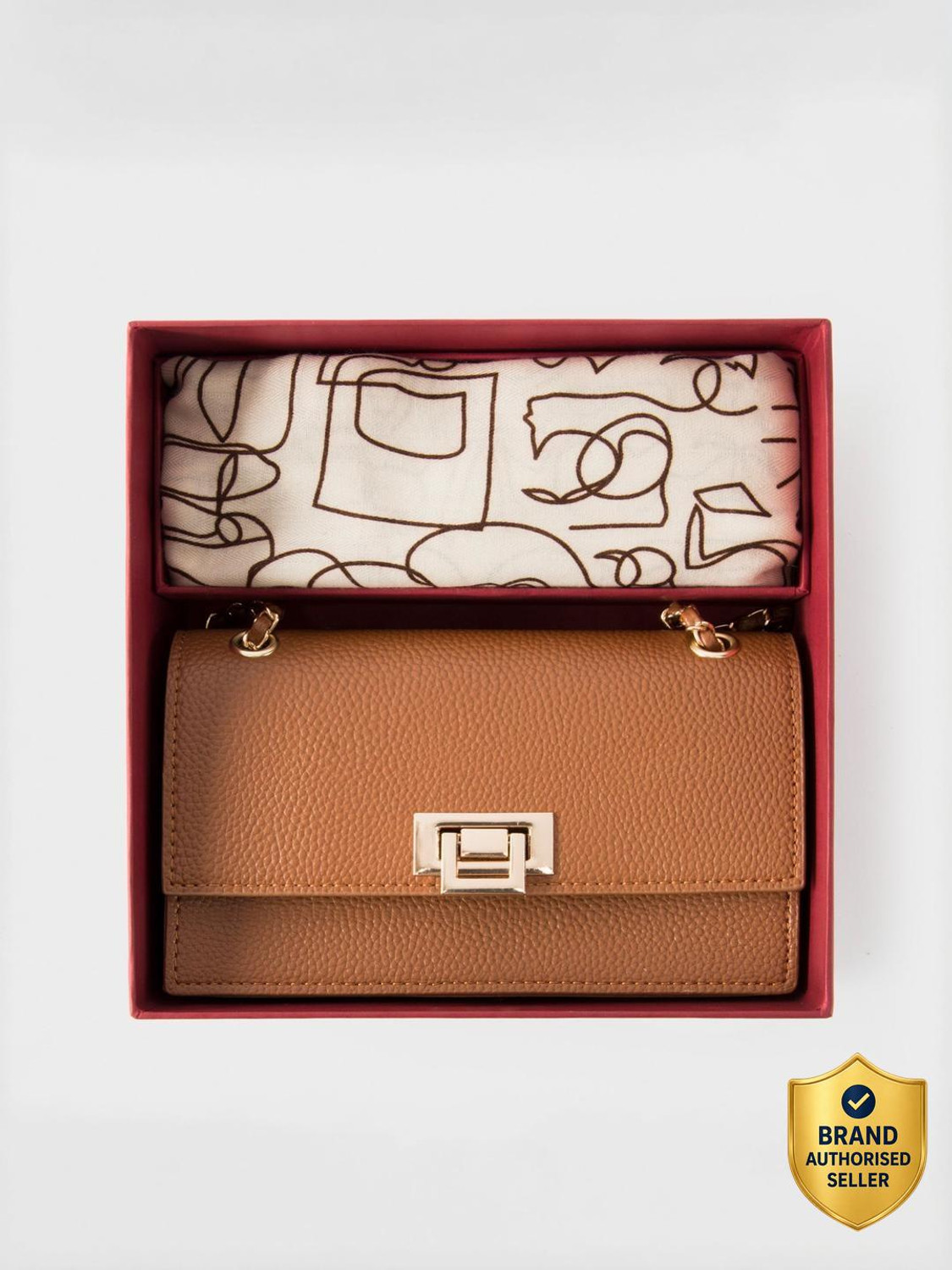 Image of LINO PERROS Tan Women Sling Bag Gift Box (Pack of 2)