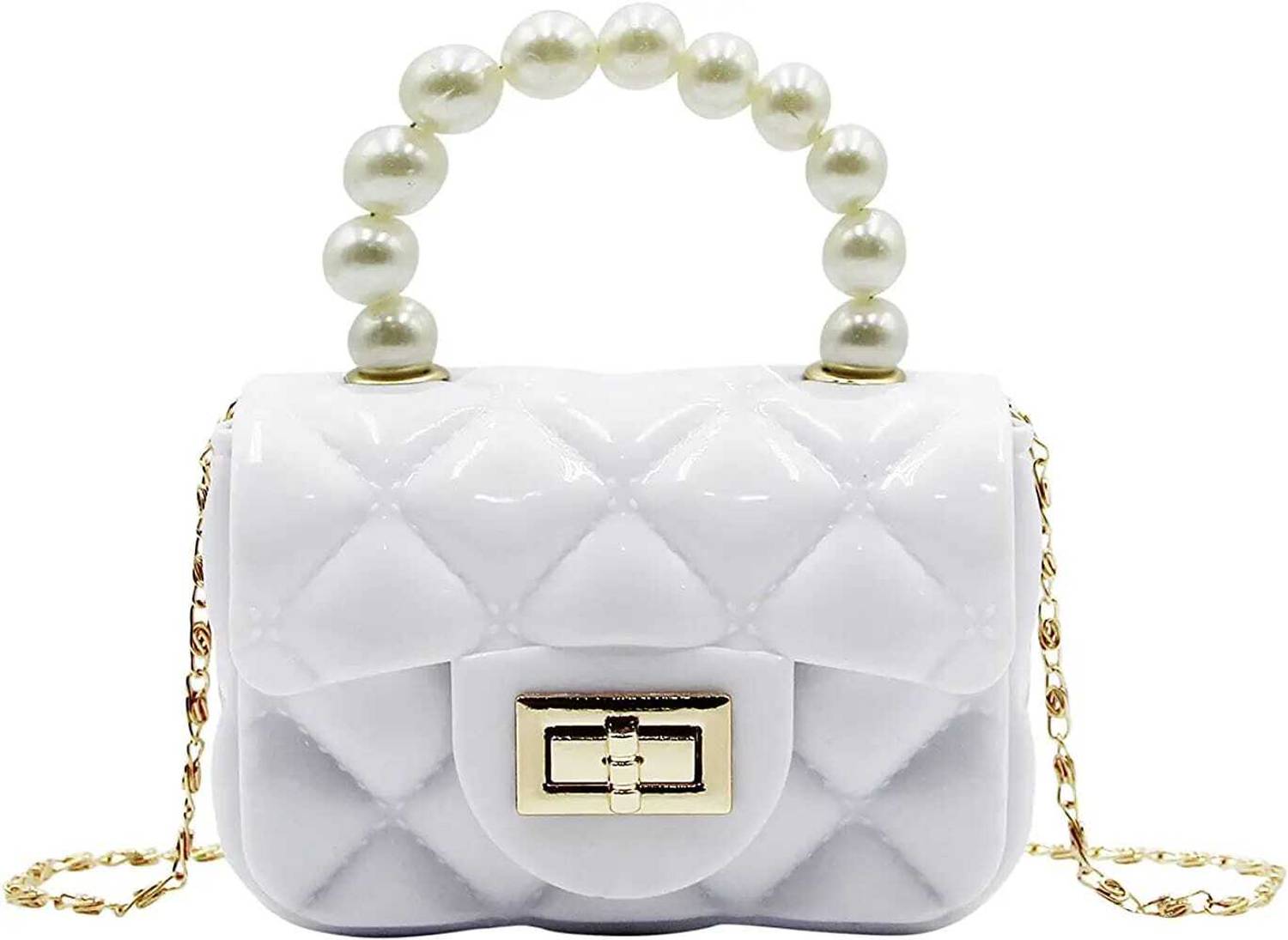 sen store White Shoulder Bag Small Pearl Handbags Kids Jelly Purse