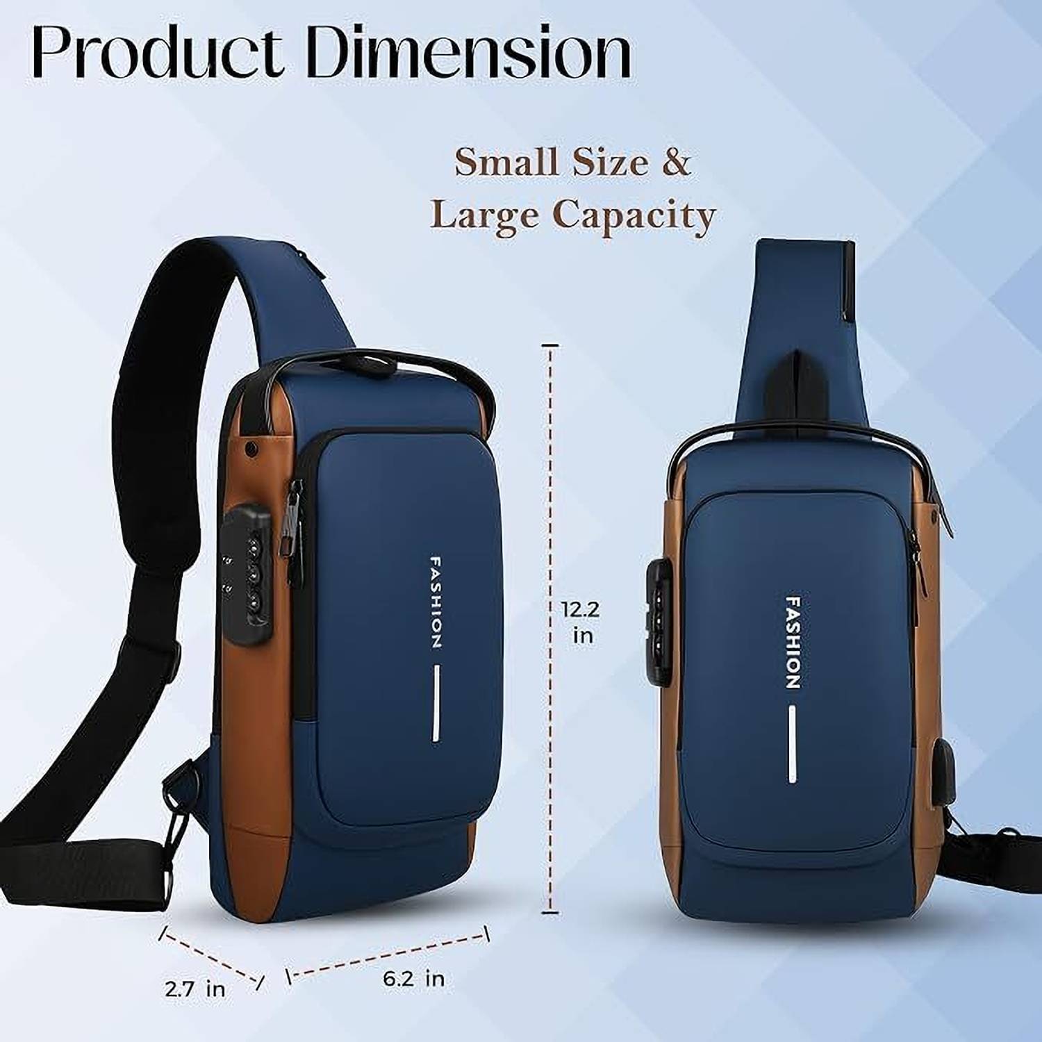 Blue Men Sling Bag Sling Bag for Men |Anti-theft Crossbody Bag USB PU Shoulder Bag - Image 4