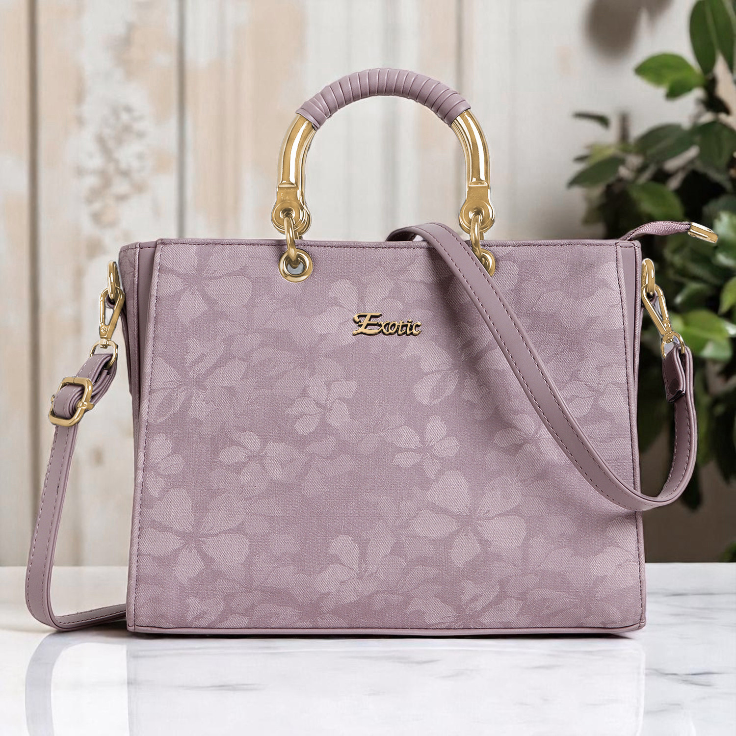 Image of Exotic Premium Purple Tote Beautiful Floral Embossed Signature Handbag