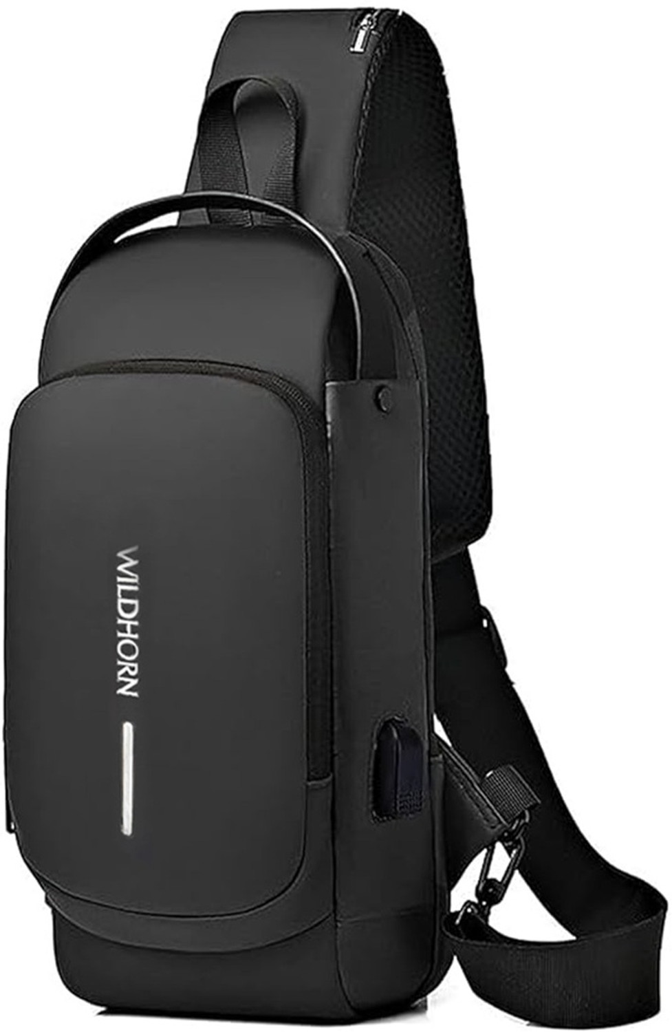 Image of WILDHORN Black Shoulder Bag Sling Crossbody Bag for Men, Stylish Chest Shoulder Bag for Men Women