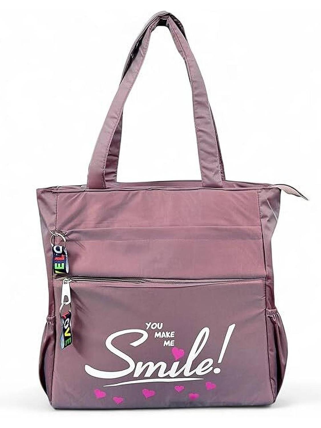 Buddy Cares Purple Messenger Bag Smile Tote Bag for Women & Girls - "You Make Me Smile" Canvas Shoulder Bag