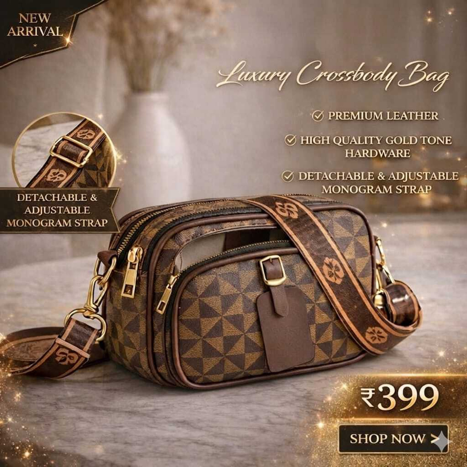 Image of Velmira Brown Sling Bag - Stylish Geometric Print Sling Bag for Women