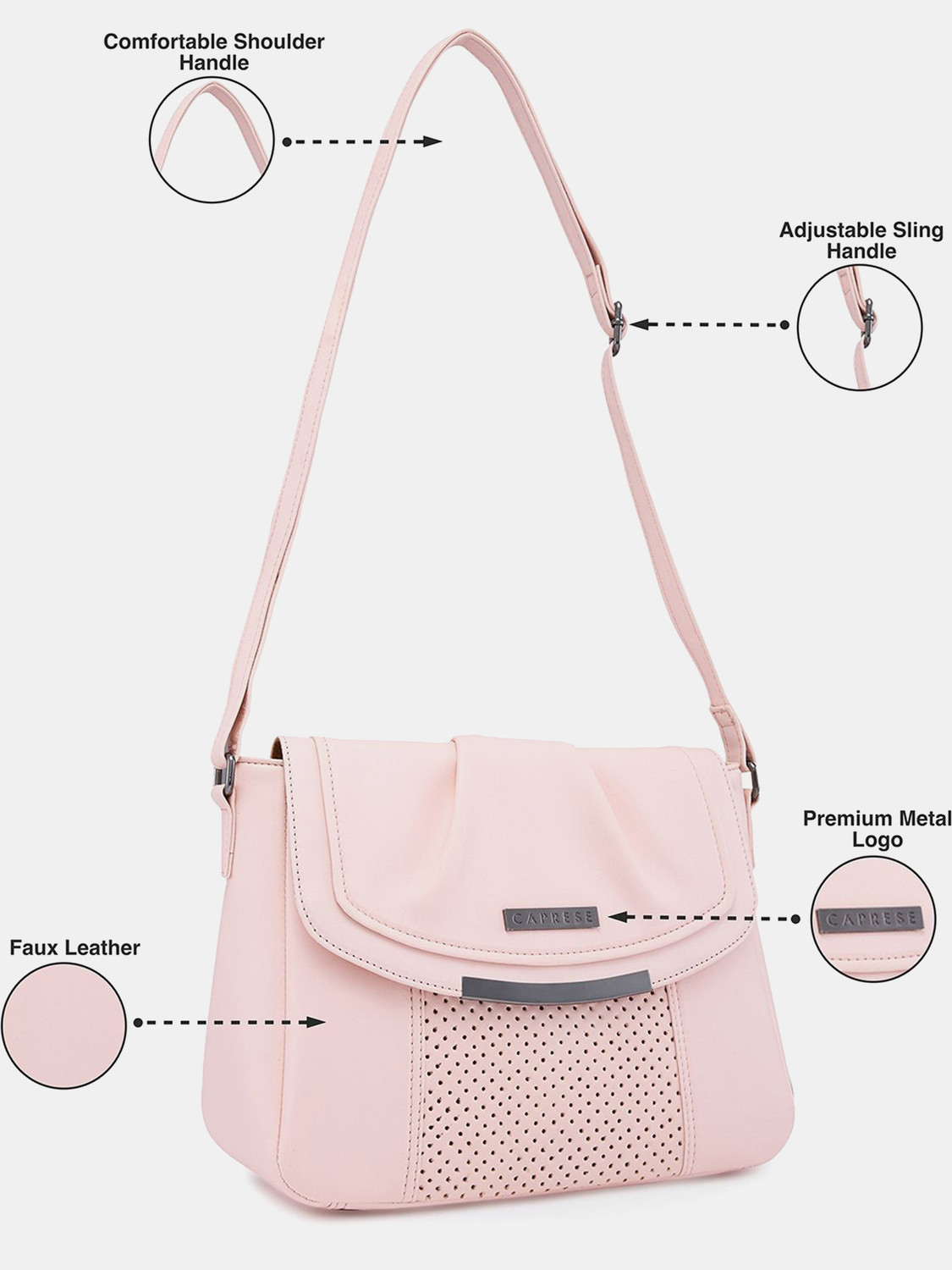 Image of Caprese Pink Sling Bag Dia 6 Liters Medium Sling Bag for Women with Adjustable Strap (Pink)