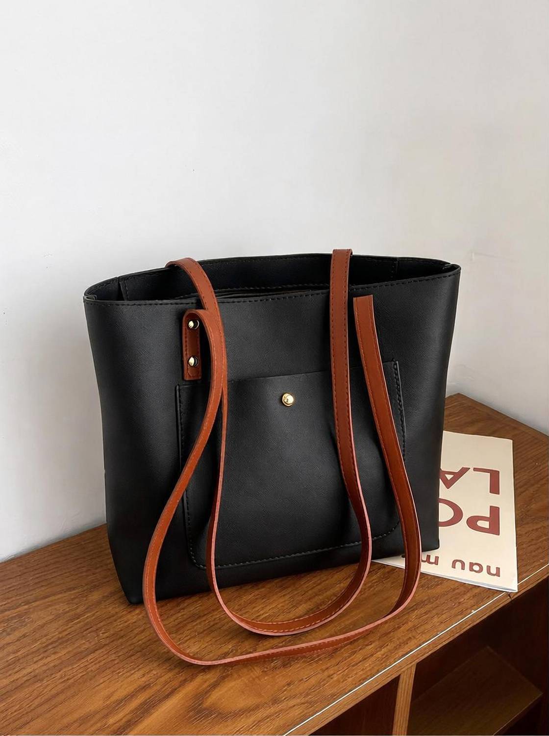 accomade Black Tote Women Tote Bag with 1 Large Compartment & 2 Pockets, Perfect for Office, Travel.
