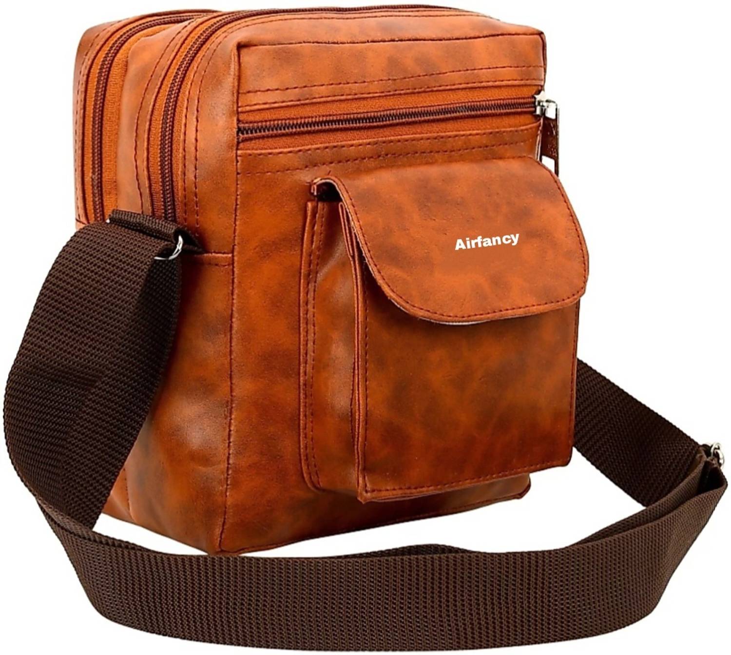 Airfancy Tan Shoulder Bag Sling bag Cross Body Travel Office Messenger one Side Bag With Adjustable Strap