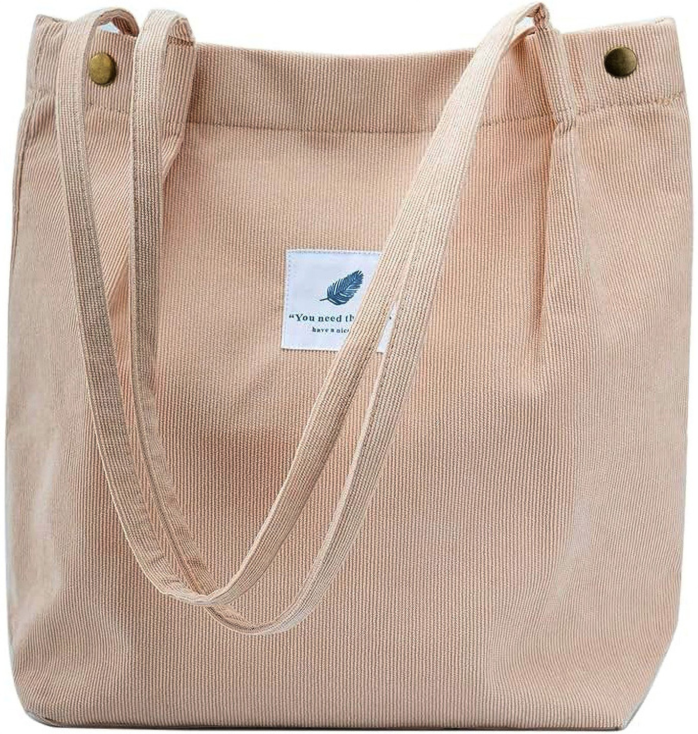 Image of LYROVO Beige Tote Women Corduroy Shoulder Tote Bag for Work Beach Travel and Shopping Grocery