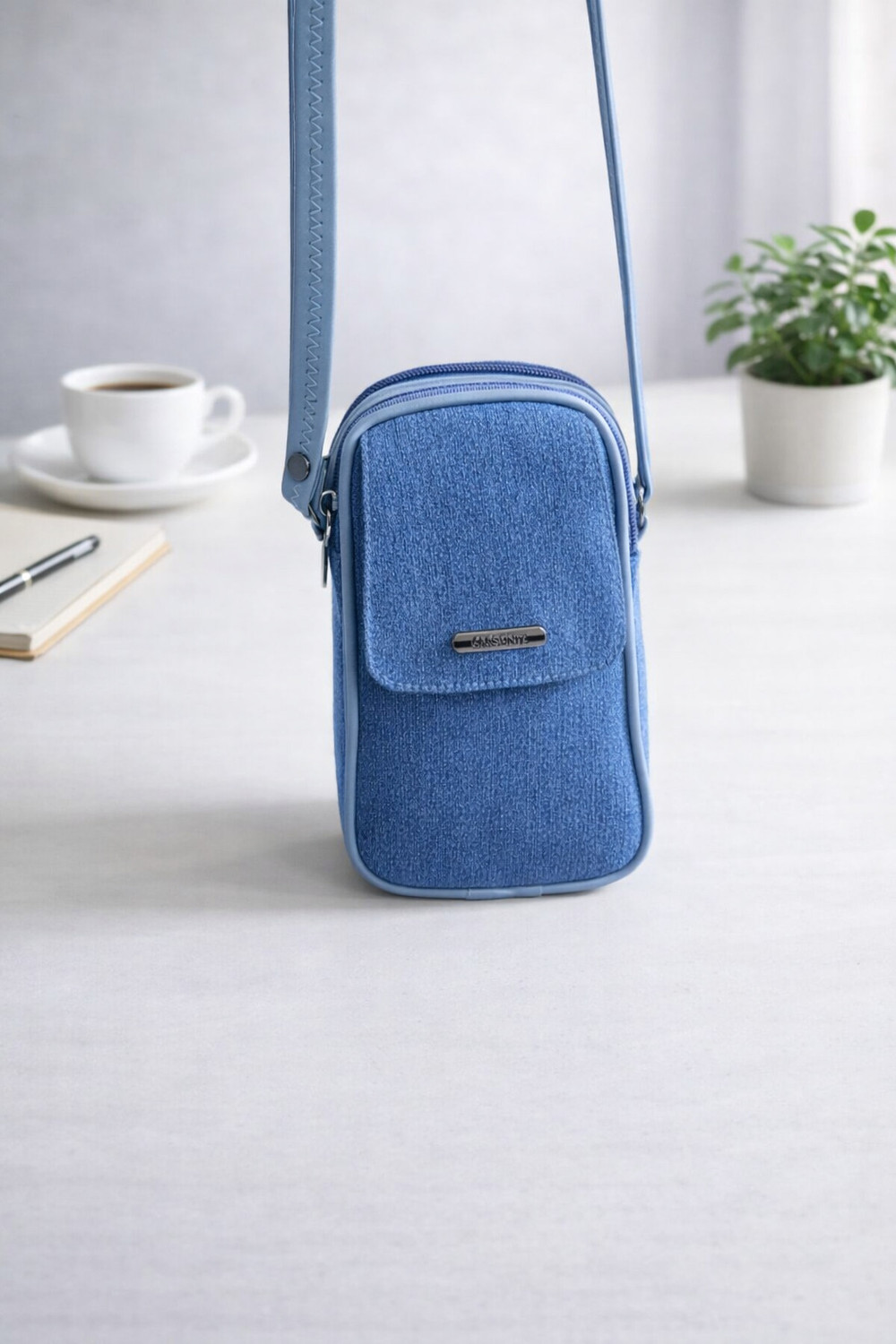 Image of VRUGRA Blue Sling Bag Denim Stylish Sling Bag for Women | Mini Crossbody Mobile Pouch