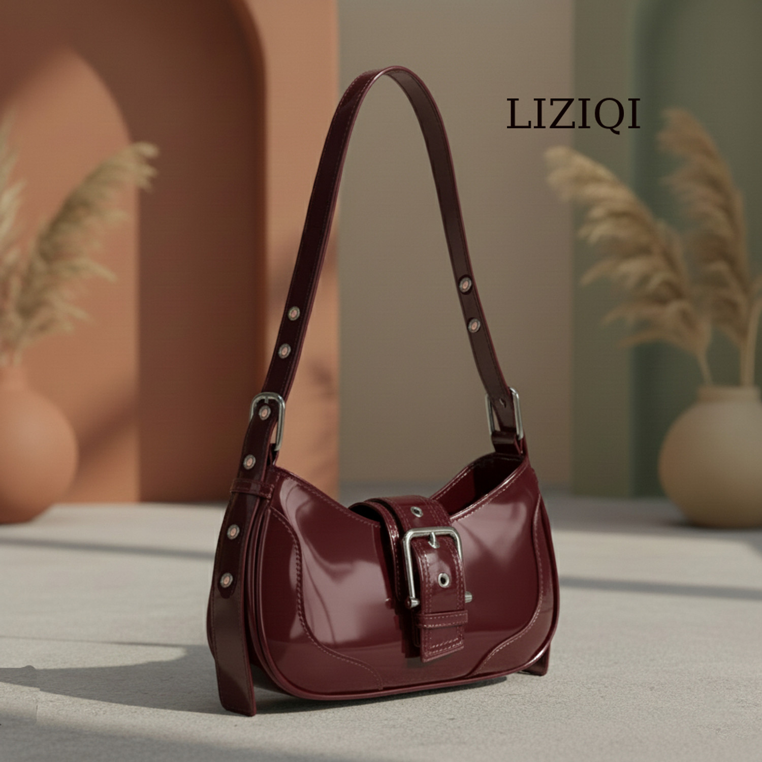 Image of LIZIQI Red Sling Bag Sling bag for women Half moon Trendy Korean design