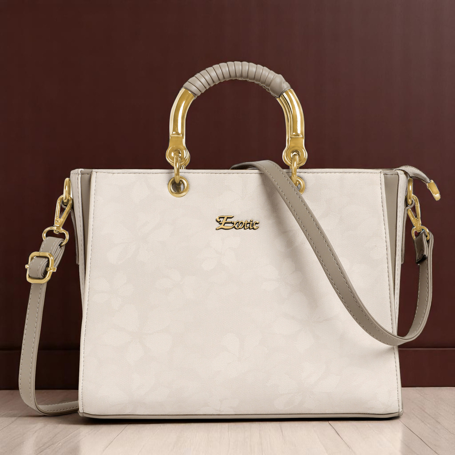 Image of Exotic Premium White Tote Beautiful Floral Embossed Signature Handbag