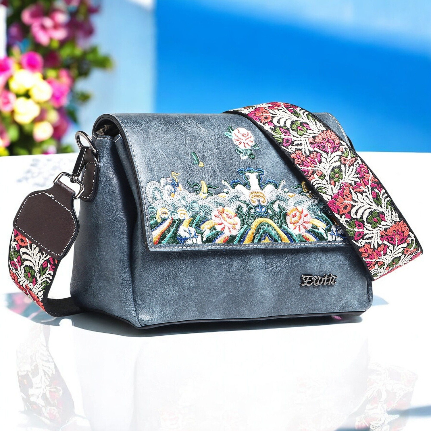 Image of Exotic Premium Grey Sling Bag Floral Essence Premium shoulder sling bag