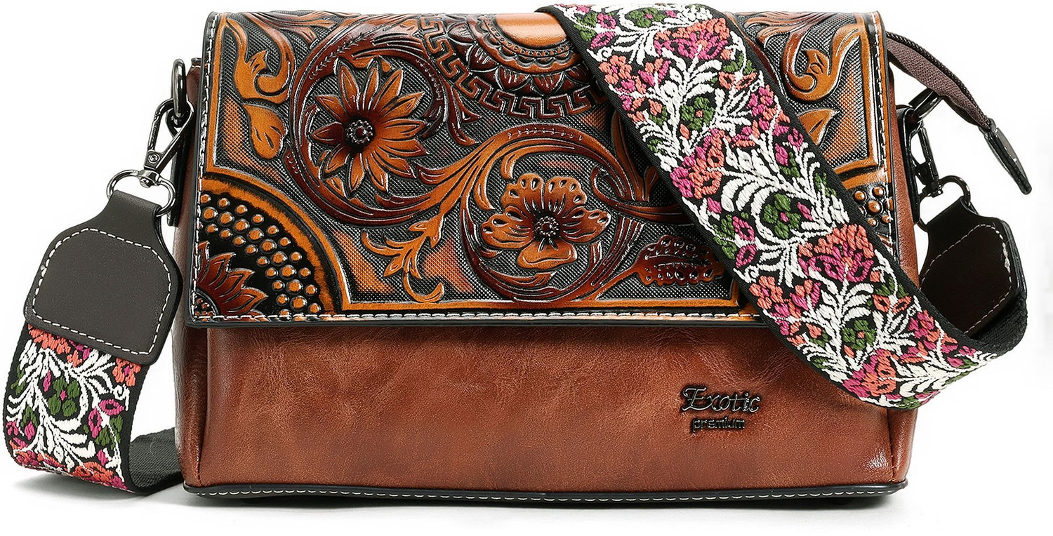 Image of Exotic Premium Brown Sling Bag Floral Emboridery Premium shoulder sling bag