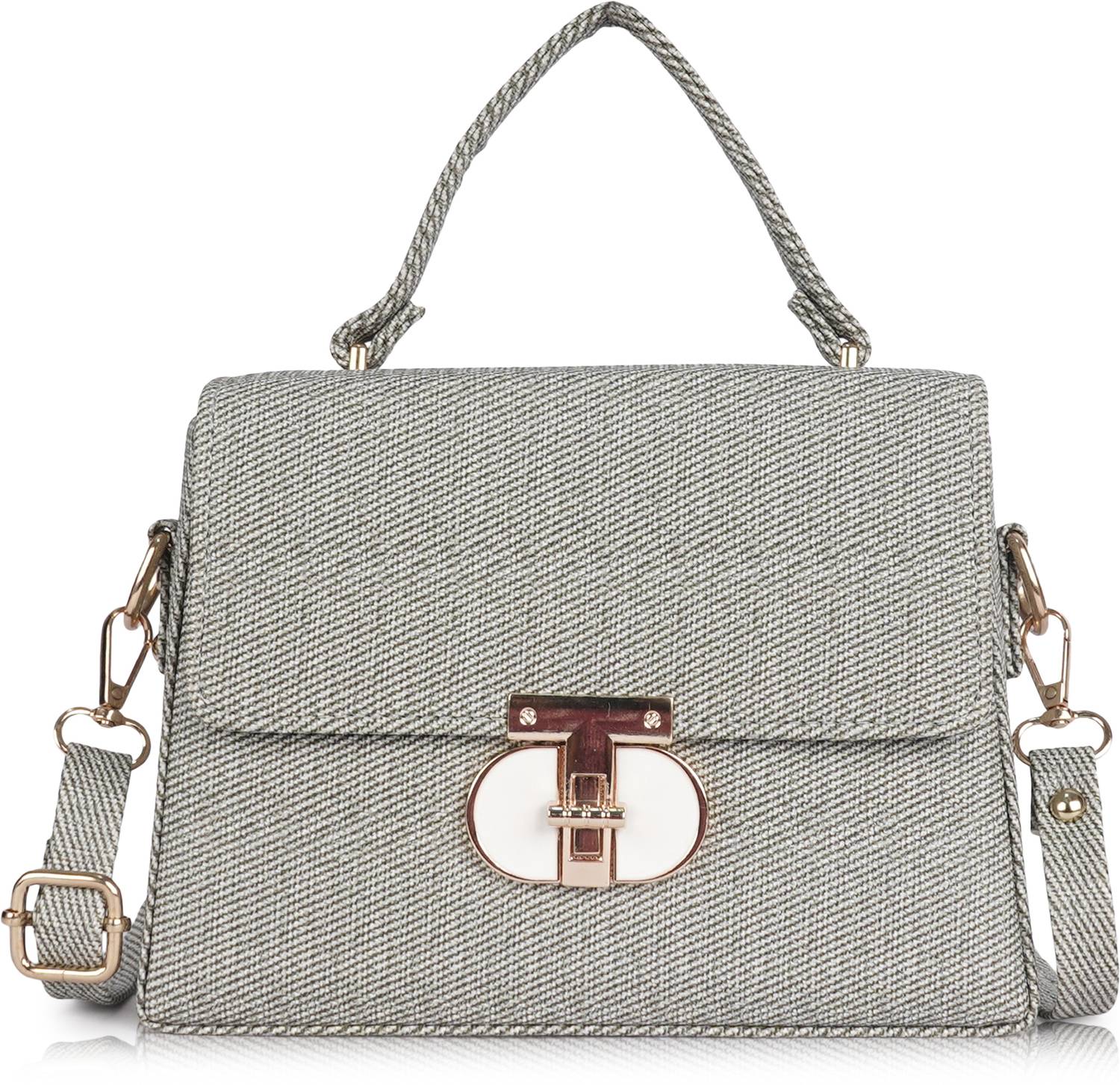ALONZO Grey Sling Bag Trendy Gold-Tone Lock Sling Bag for Girls Crossbody Purse for Office/Party