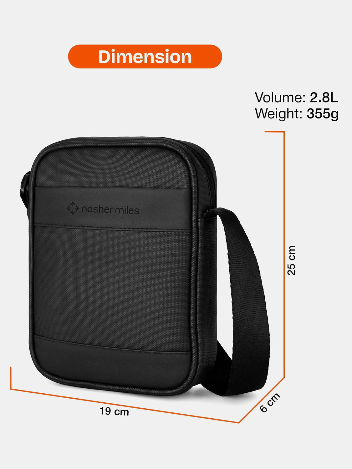 Image of NASHER MILES Black Sling Bag Sinsa Sling Bag | PU Crossbody One Shoulder Unisex Travel Office College Bag
