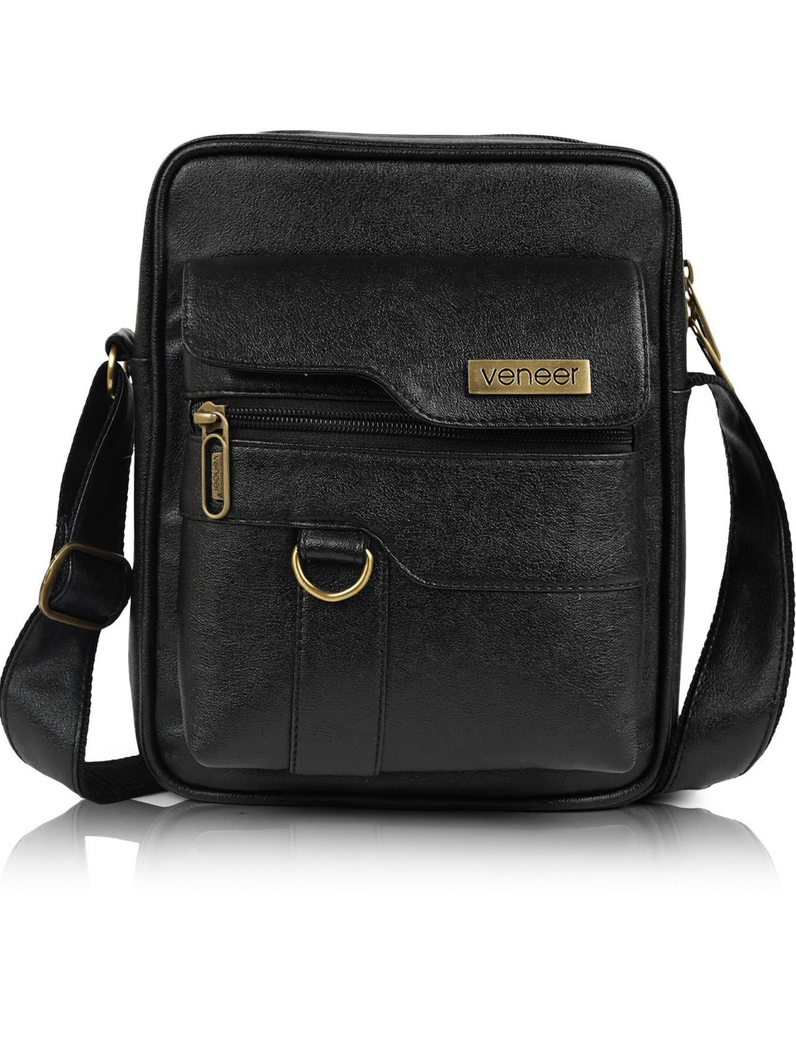 Veneer Black Sling Bag Casual Stylish Padded PU Crossbody Travel Office Business Sling Bag for Men