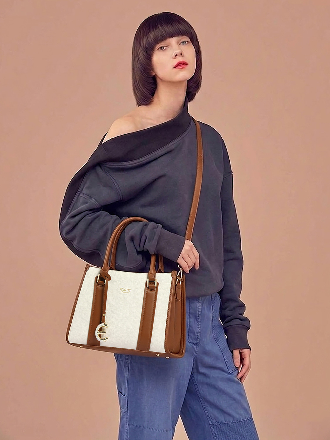 Image of Exotic White Women Hand-held Bag Orlina Duotone Structured