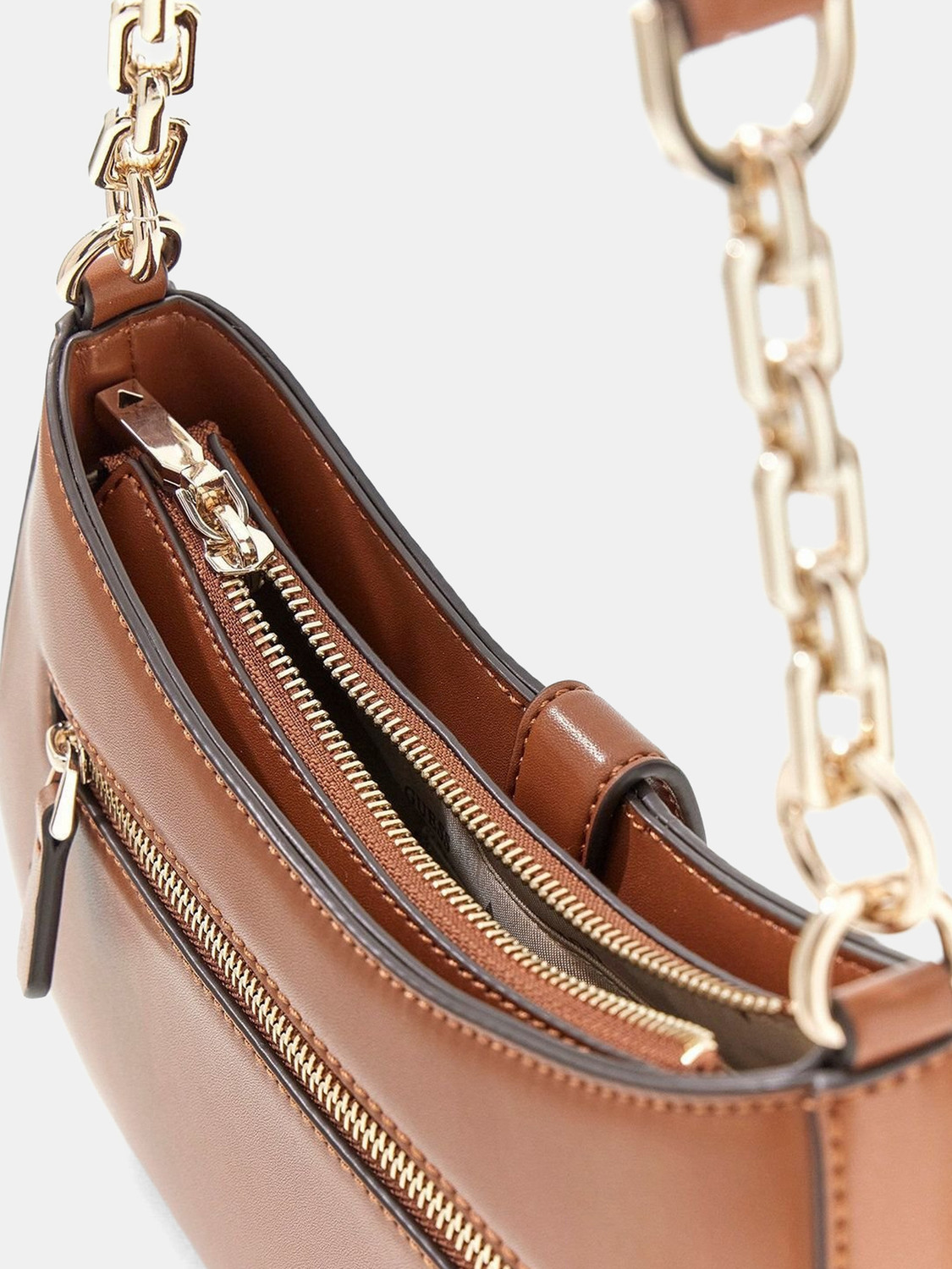 Image of GUESS Brown Shoulder Bag Carrie Top Zip